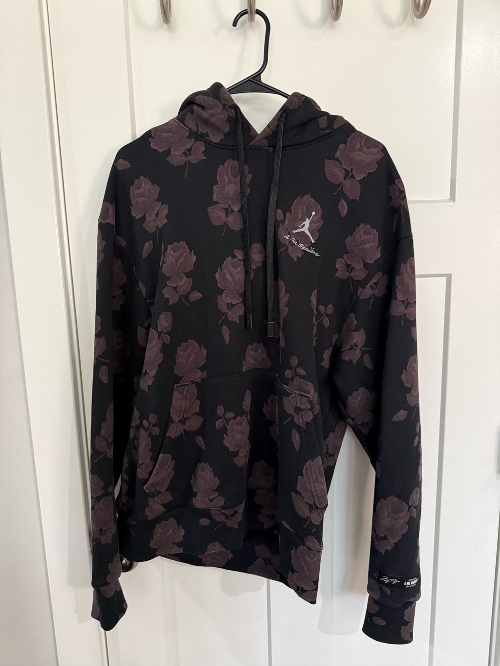 Jordan Men's Black Hoodie with Dark Brown Floral Print